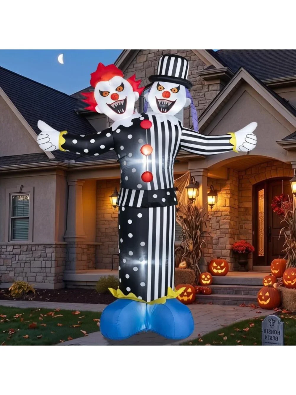 8FT Halloween Inflatable Clown with LED Lights - Outdoor Yard Blow-Up Decor